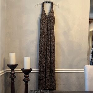 Leopard Print Halter Maxi Beaded Dress - Brown Size 10